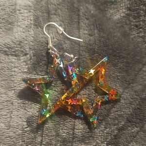 Holographic Star Dangle Earrings - Multicolor